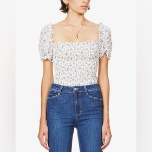 NWOT Reformation Jess Cropped Gracie Floral Shirred Chiffon Top In Cream Size L
